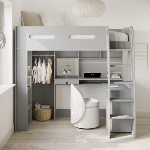 Grey high sleeper - high, bed